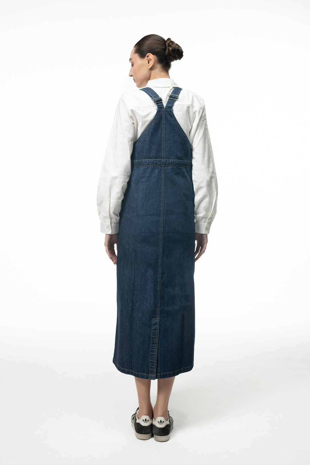 Floral Embroidered Denim Dungaree Dress with White Shirt for Women
